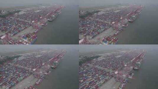 航拍港口码头轮船-货轮集装箱国际贸易高清在线视频素材下载