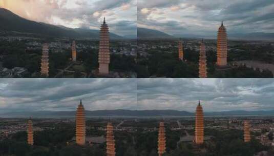 夕阳下的大理城视频三塔高清在线视频素材下载