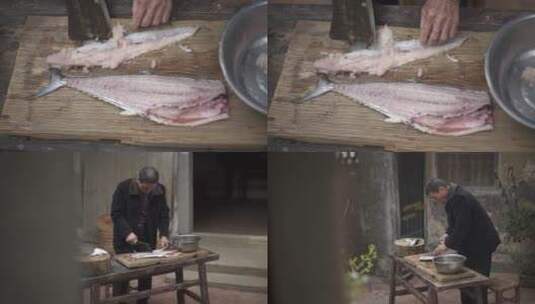 刮鱼肉做鱼糜高清在线视频素材下载