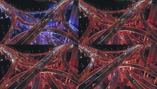 4K航拍上海南北高架延安路高架立交桥夜景高清在线视频素材下载