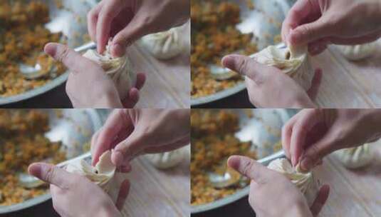 家庭居家包水饺包饺子高清在线视频素材下载