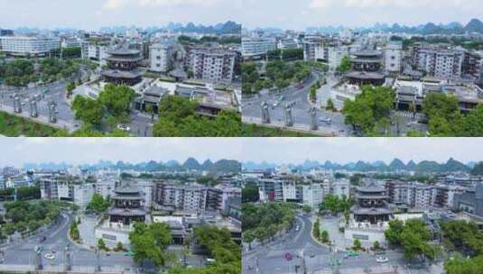 桂林漓江逍遥楼航拍城市风景风光高清在线视频素材下载