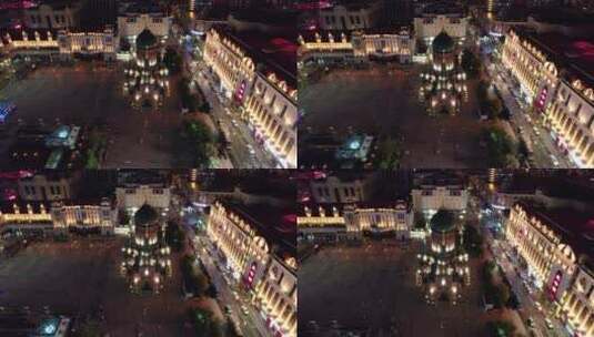 哈尔滨圣索菲亚大教堂广场夜景航拍高清在线视频素材下载