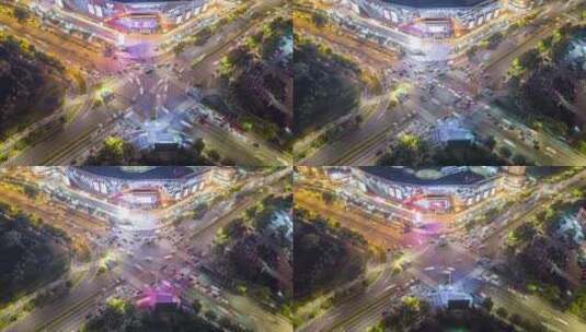 义乌吾悦广场城市交通夜景车流人流航拍延时高清在线视频素材下载