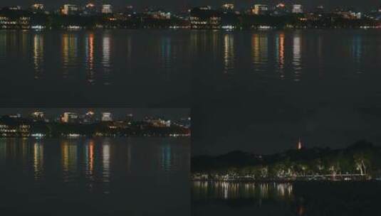 中国浙江旅游视频杭州西湖灯光夜景间格拍摄高清在线视频素材下载