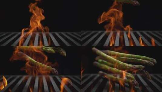 燃烧的火焰烤食物高清在线视频素材下载