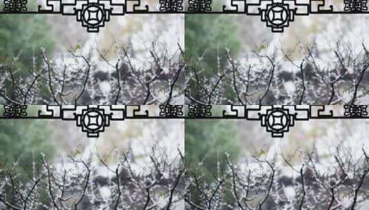 传统古建筑江南园林冬天下雪花纷纷升格高清在线视频素材下载
