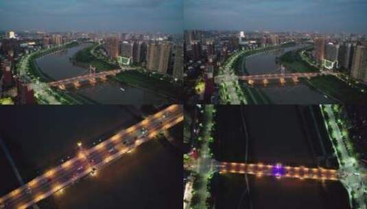 湖南省衡阳市雅士林大桥夜景航拍4k合集高清在线视频素材下载