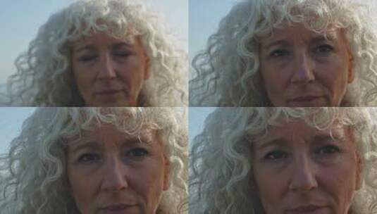 白发女人睁眼的特写高清在线视频素材下载