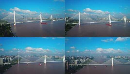二七长江大桥 蓝天白云 右环绕向上高清在线视频素材下载