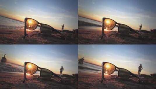 沙滩夕阳高清在线视频素材下载