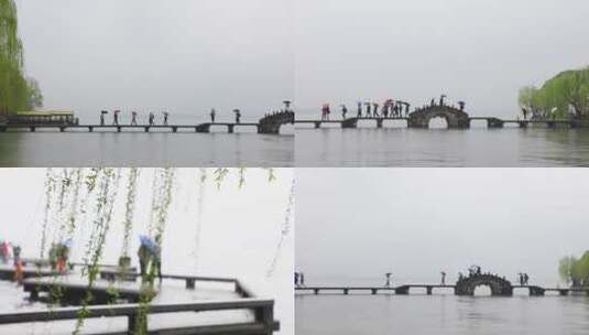杭州西湖三月雨天湖边唯美空镜合集高清在线视频素材下载