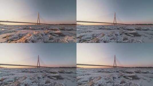 哈尔滨冬季大桥延时摄影高清在线视频素材下载