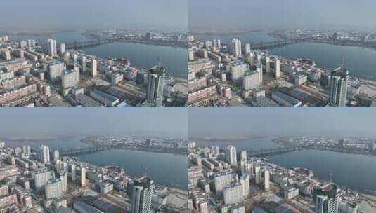辽宁丹东城市高楼风光航拍高清在线视频素材下载