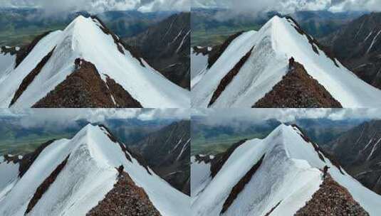 航拍攀登沙鲁里山脉尼登贡嘎雪山的登山者高清在线视频素材下载