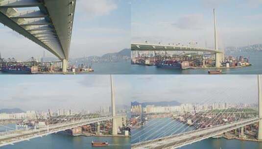 航拍香港昂船洲大桥城市基建高清在线视频素材下载
