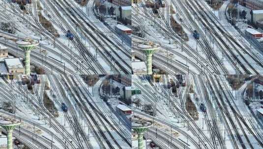 中国东北火车头行驶在雪地中的特写高清在线视频素材下载