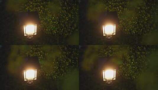 晚上中式园林院子内的路灯高清在线视频素材下载