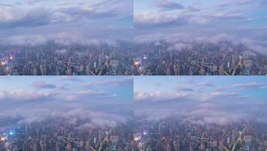 广州城市建筑群与云雾缭绕云海航拍延时高清在线视频素材下载