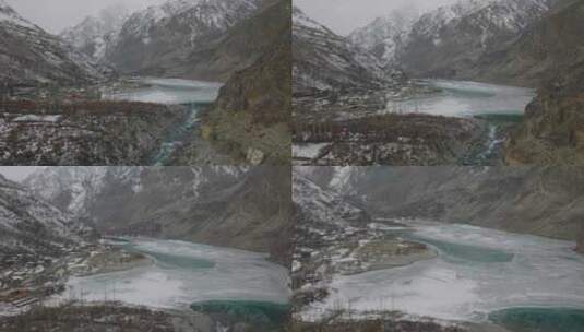 山谷冰冻的湖鸟瞰高清在线视频素材下载