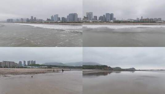 青岛石老人海水浴场沙滩航拍高清在线视频素材下载