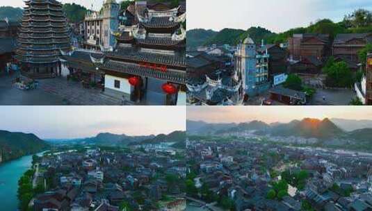 4K航拍贵州下司古镇旅游美景地高清在线视频素材下载