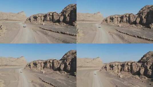 航拍 皮卡房车穿越新疆大海道无人区高清在线视频素材下载
