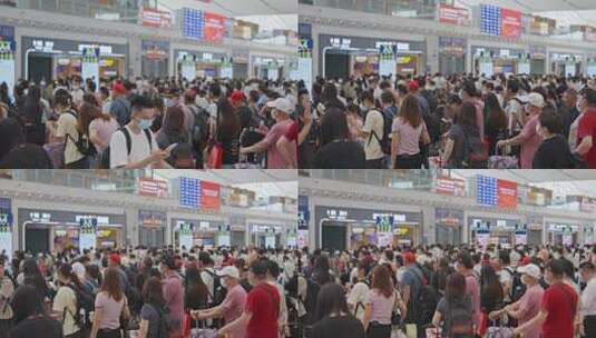 深圳北站火车站高铁站旅客检票口排队平视中景2高清在线视频素材下载