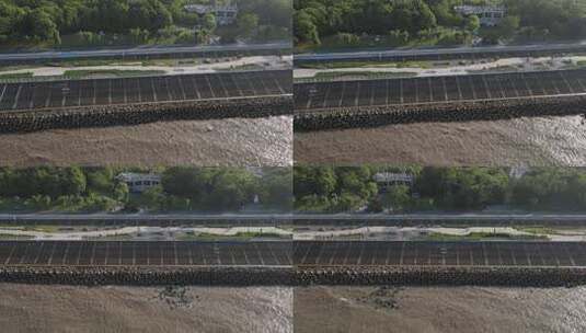 长江河堤礁石护水墙江浪水4K航拍原素材高清在线视频素材下载