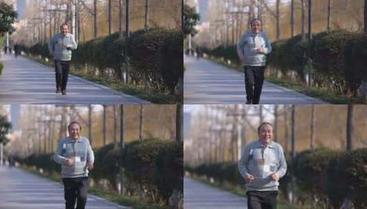 退休老人开心跑步锻炼老年生活高清在线视频素材下载