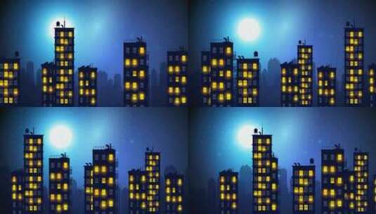 循环卡通城市夜景视频高清在线视频素材下载