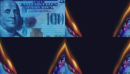 黑色背景下燃烧的美国百元钞票高清在线视频素材下载