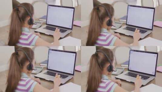 女孩在笔记本电脑上进行视频通话高清在线视频素材下载