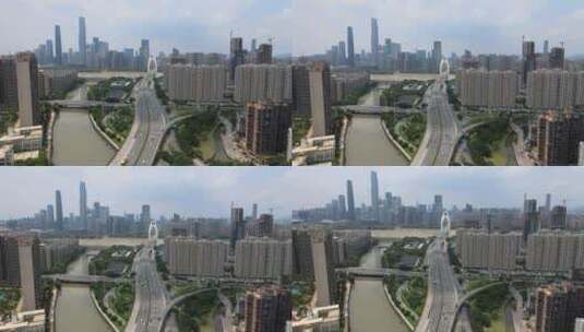 广州猎德大桥交通航拍高清在线视频素材下载