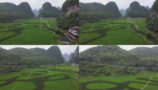 航拍贵州喀斯特地貌大气田园风光景色高清在线视频素材下载