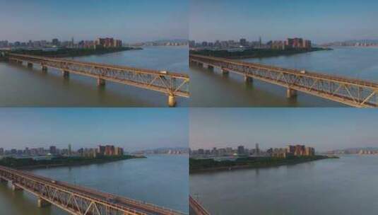 杭州钱塘江大桥钱塘江滨江沿岸风光高清在线视频素材下载