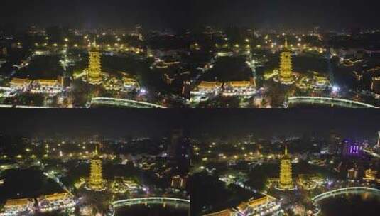 江苏淮安里运河文化长廊夜景灯光航拍高清在线视频素材下载