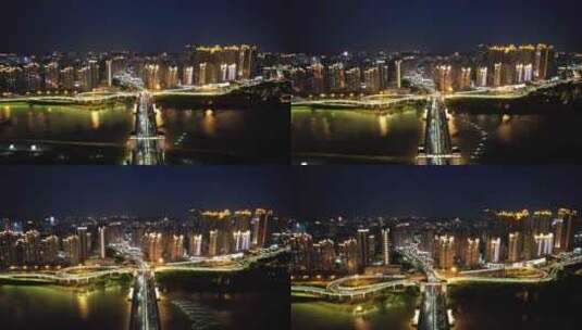 福建泉州晋江大桥田安大桥夜景灯光交通航拍高清在线视频素材下载