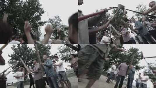 村民纠纷殴斗群架打斗争夺高清在线视频素材下载