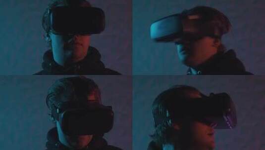 在左右看时使用VR头盔特写头部Vie高清在线视频素材下载