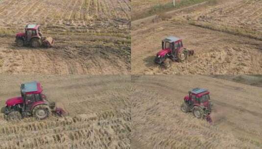俯视农田耕地农耕机跟随高清在线视频素材下载