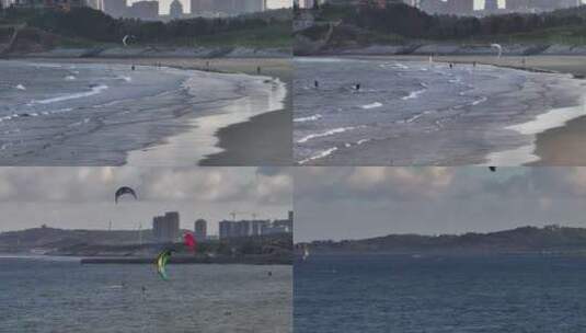 平潭岛滑翔伞冲浪运动高清在线视频素材下载