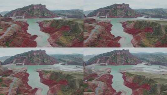 丹霞地貌中的河流高清在线视频素材下载