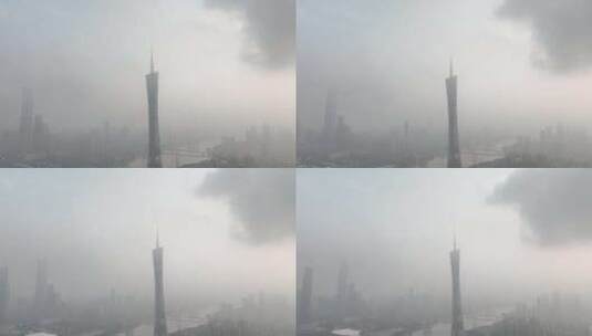 广州塔云雾清晨阳光雨后天气日出极端天气高清在线视频素材下载