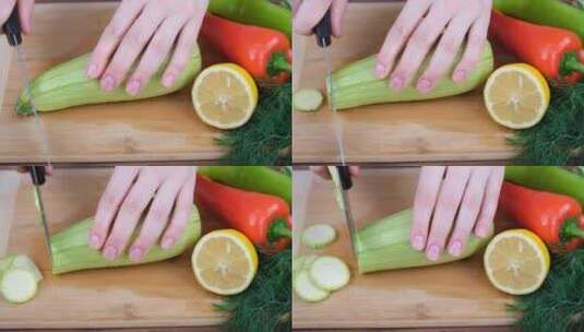 准备新鲜健康水果沙拉健康饮食果蔬蔬菜沙拉高清在线视频素材下载