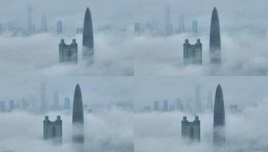 航拍深圳城市云海景观高清在线视频素材下载