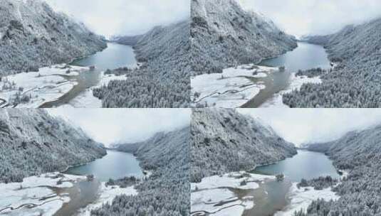 西藏林芝巴松措雪山森林湖泊的林海雪原风光高清在线视频素材下载