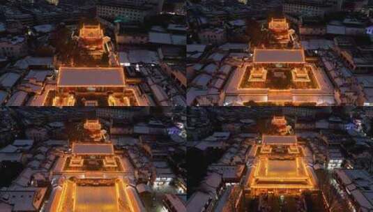 冬天南京夫子庙的雪景夜景航拍风光高清在线视频素材下载