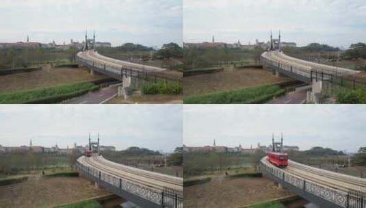 4K高清 东莞松山湖小火车，华为火车桥高清在线视频素材下载