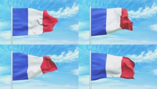 法国国旗空中飘扬高清在线视频素材下载